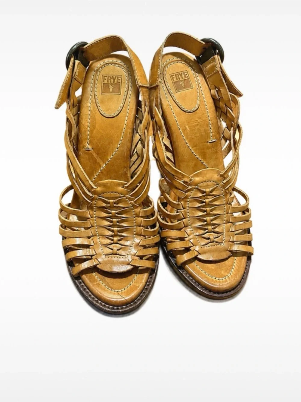 Frye Joy Huarache Slingback Platform Heels Tan Cognac Leather Women’s 8.5 B